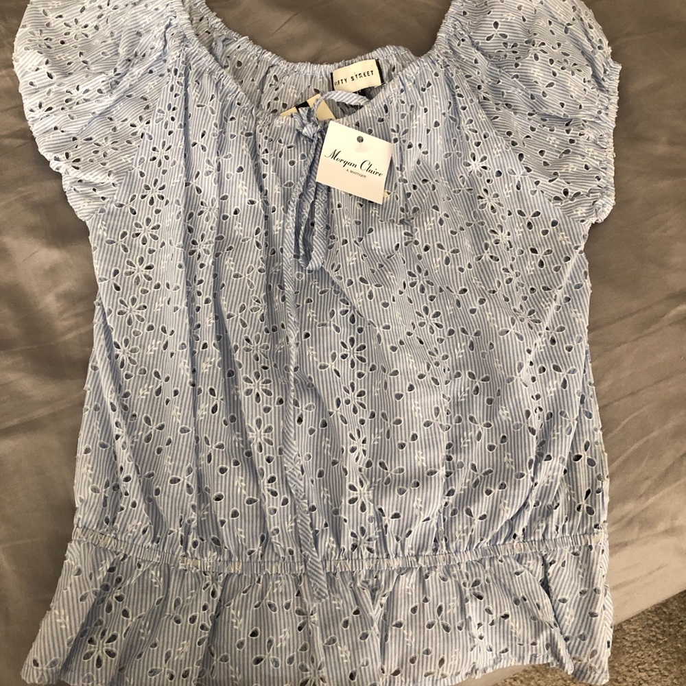 Blue and White Sleeve Top
